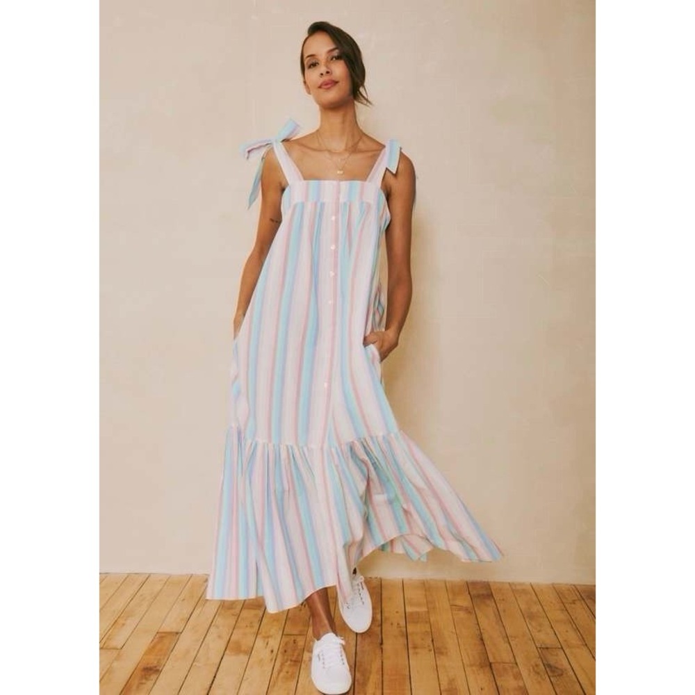 Ophelia & Indigo Maisy Striped Maxi Dress XS Coastal Sundress Resort Beachy